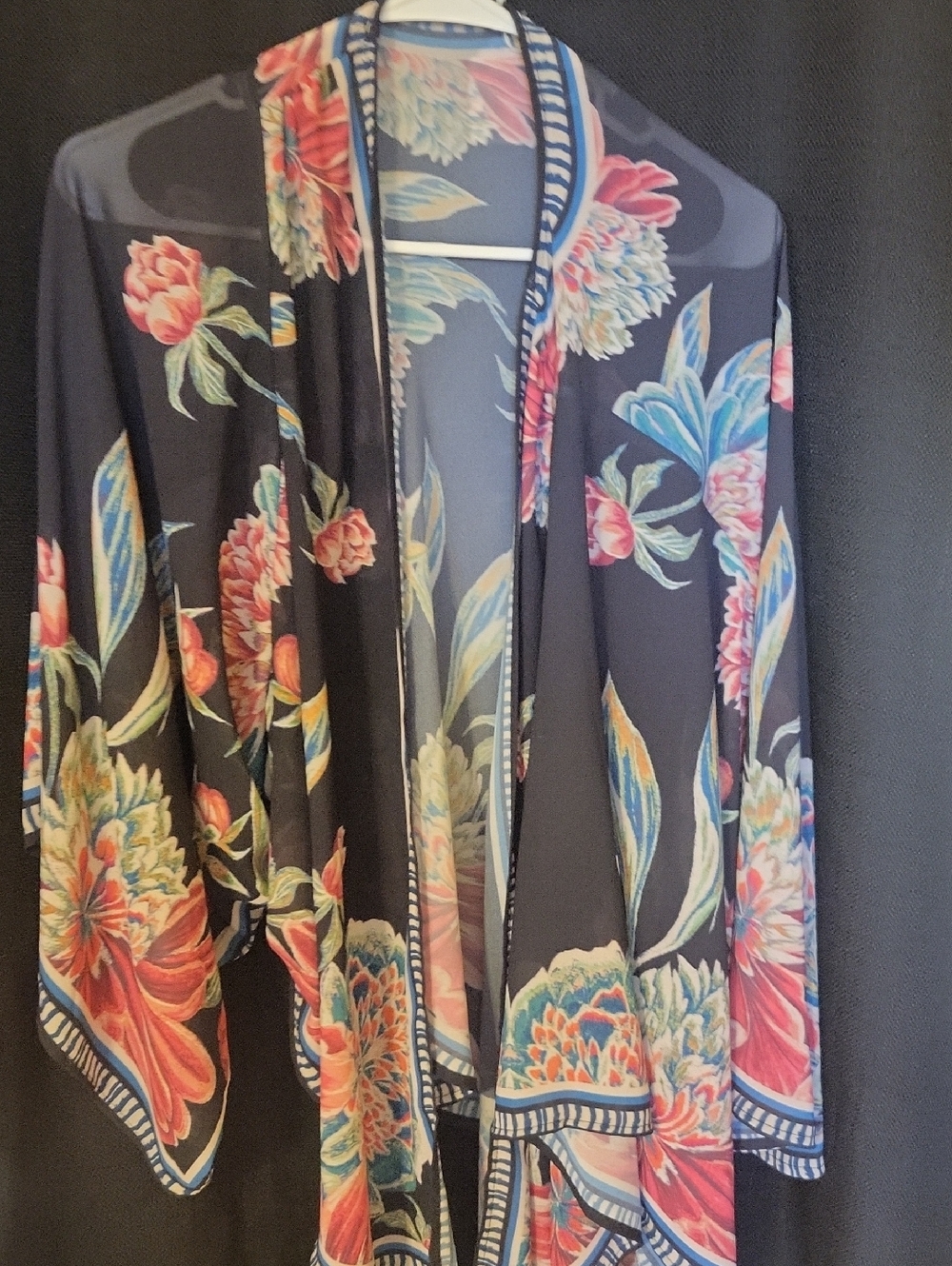 Black Floral Open-Front Women's Sweater Cardigan
